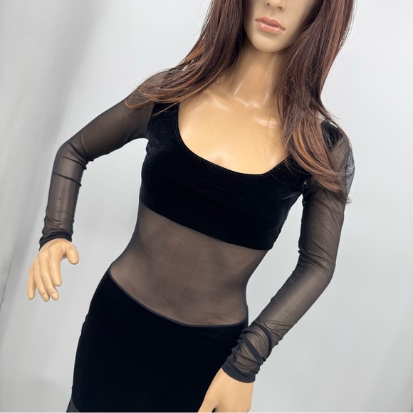 Vintage Y2K Elisabetta Rogiani Whimsigoth Velvet Mesh Peekaboo Illusion Dress - Picture 2 of 16